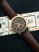 Premium Rose Gold Black Chronograph Leather Luxury Watch – Men