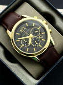 Premium Gold Black Chronograph Leather Luxury Watch – Men