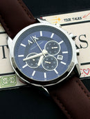 Premium Silver Blue Chronograph Leather Luxury Watch – Men