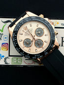 Premium Rose Gold Racing Chronograph Black Rubber Strap Luxury Watch – Men