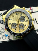 Premium Gold Racing Chronograph Black Rubber Strap Luxury Watch – Men