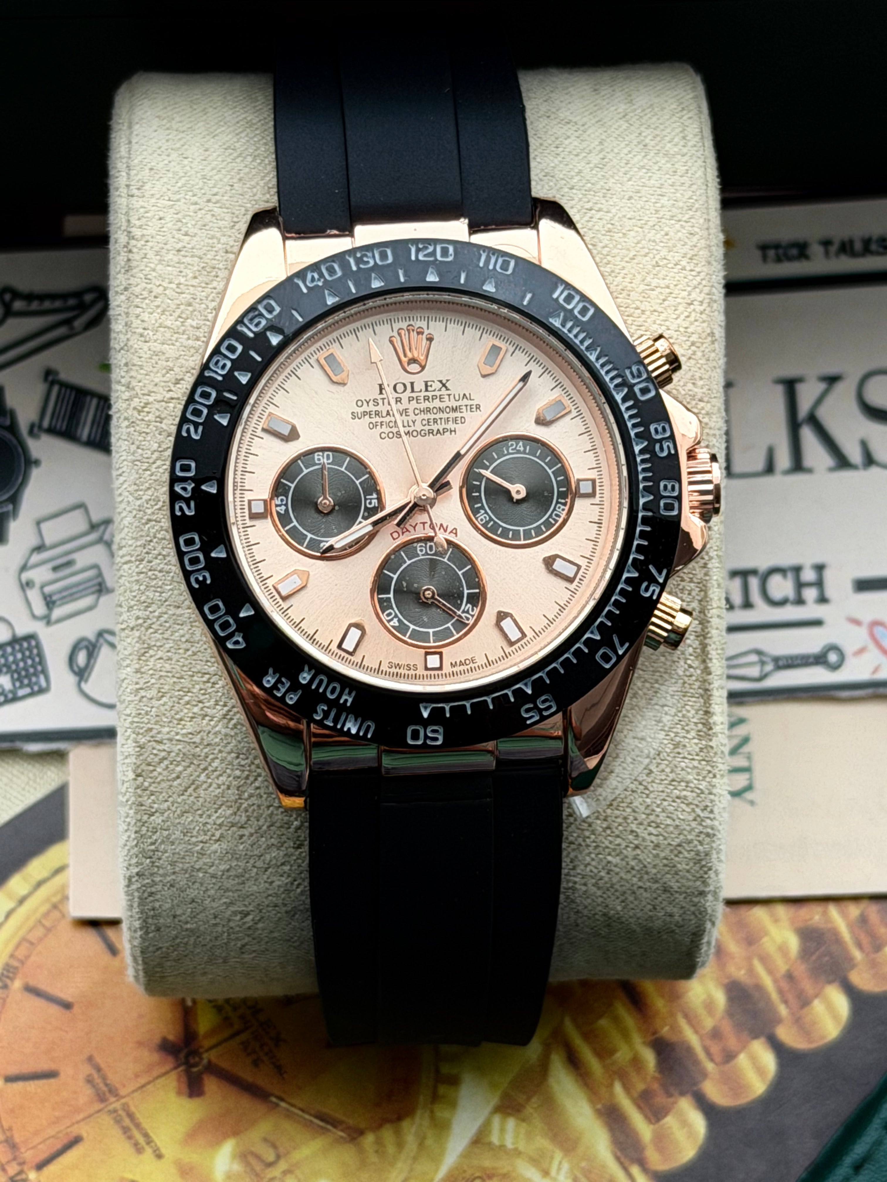 Premium Rose Gold Racing Chronograph Black Rubber Strap Luxury Watch – Men