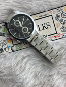 Premium Silver Chronograph Style Luxury Watch Black Dial – Men