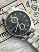Premium Silver Chronograph Style Luxury Watch Black Dial – Men