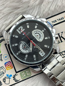 Premium Silver Multifunction Style Luxury Watch Black Dial Stainless Steel Bracelet – Men