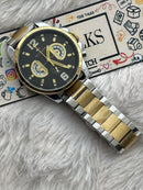 Premium Two-Tone Multifunction Style Luxury Watch Black Dial Stainless Steel Bracelet – Men