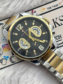 Premium Two-Tone Multifunction Style Luxury Watch Black Dial Stainless Steel Bracelet – Men