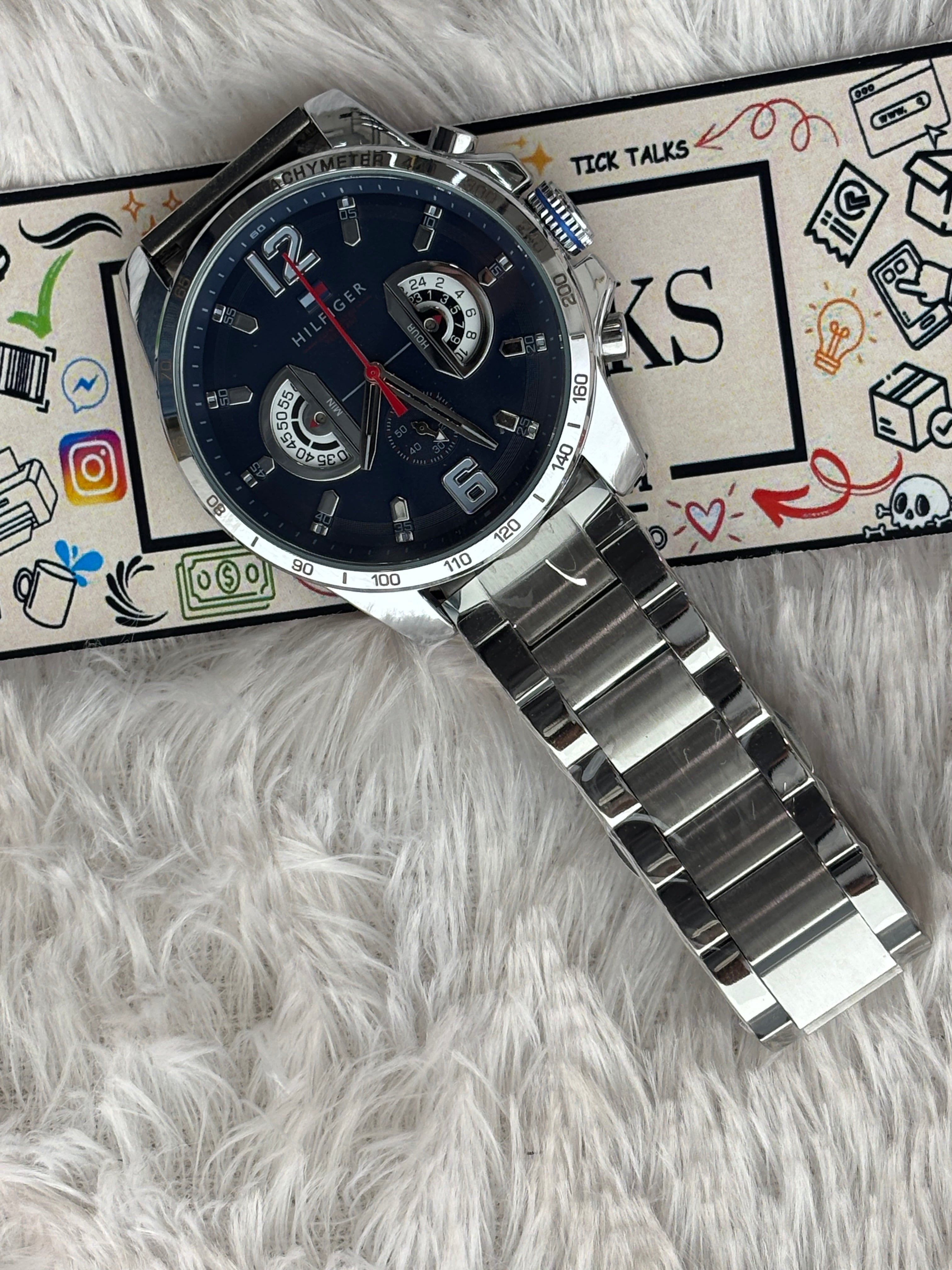 Premium Silver Multifunction Style Luxury Watch Blue Dial Stainless Steel Bracelet – Men