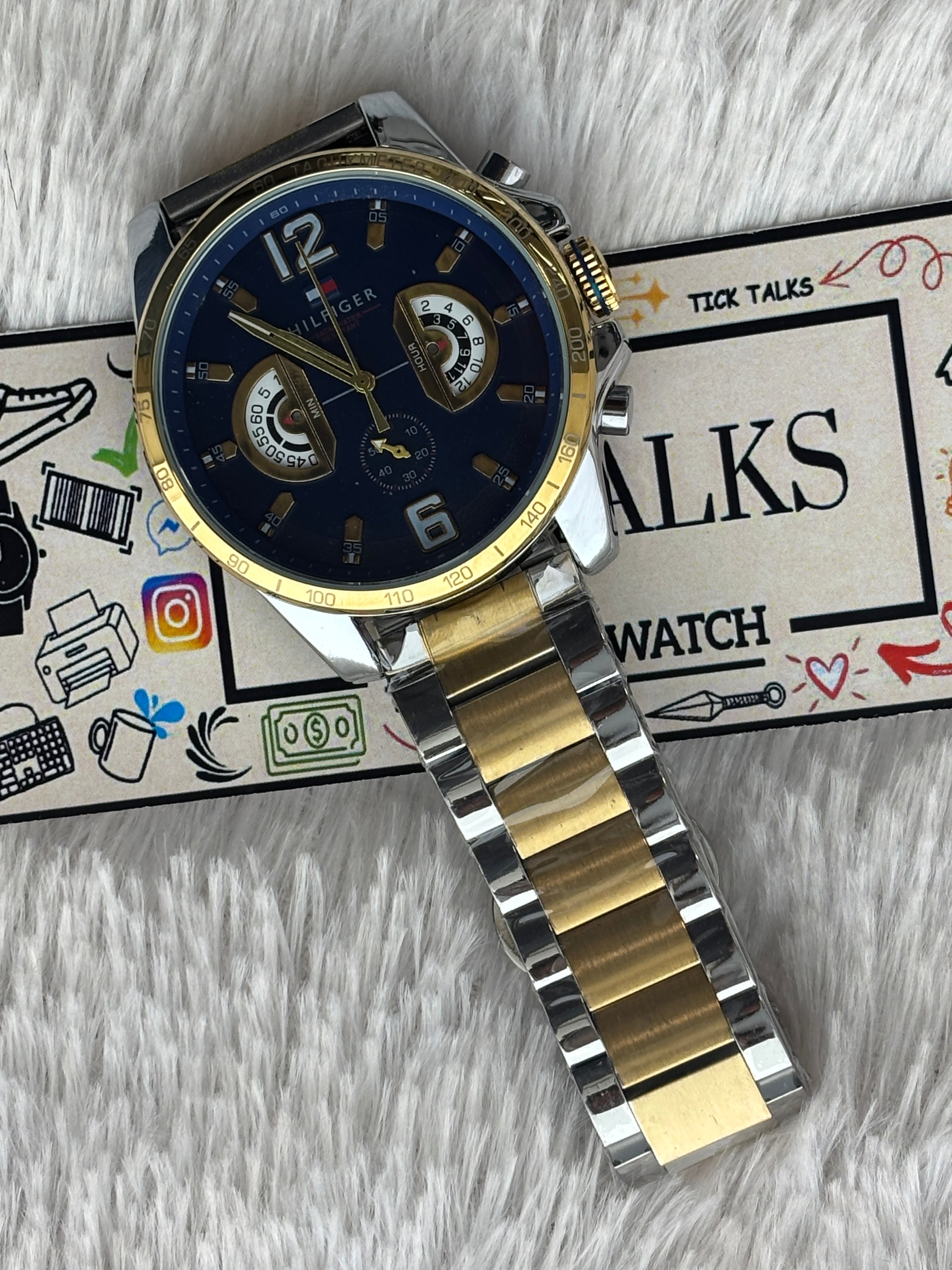 Premium Two-Tone Multifunction Style Luxury Watch Blue Dial – Men