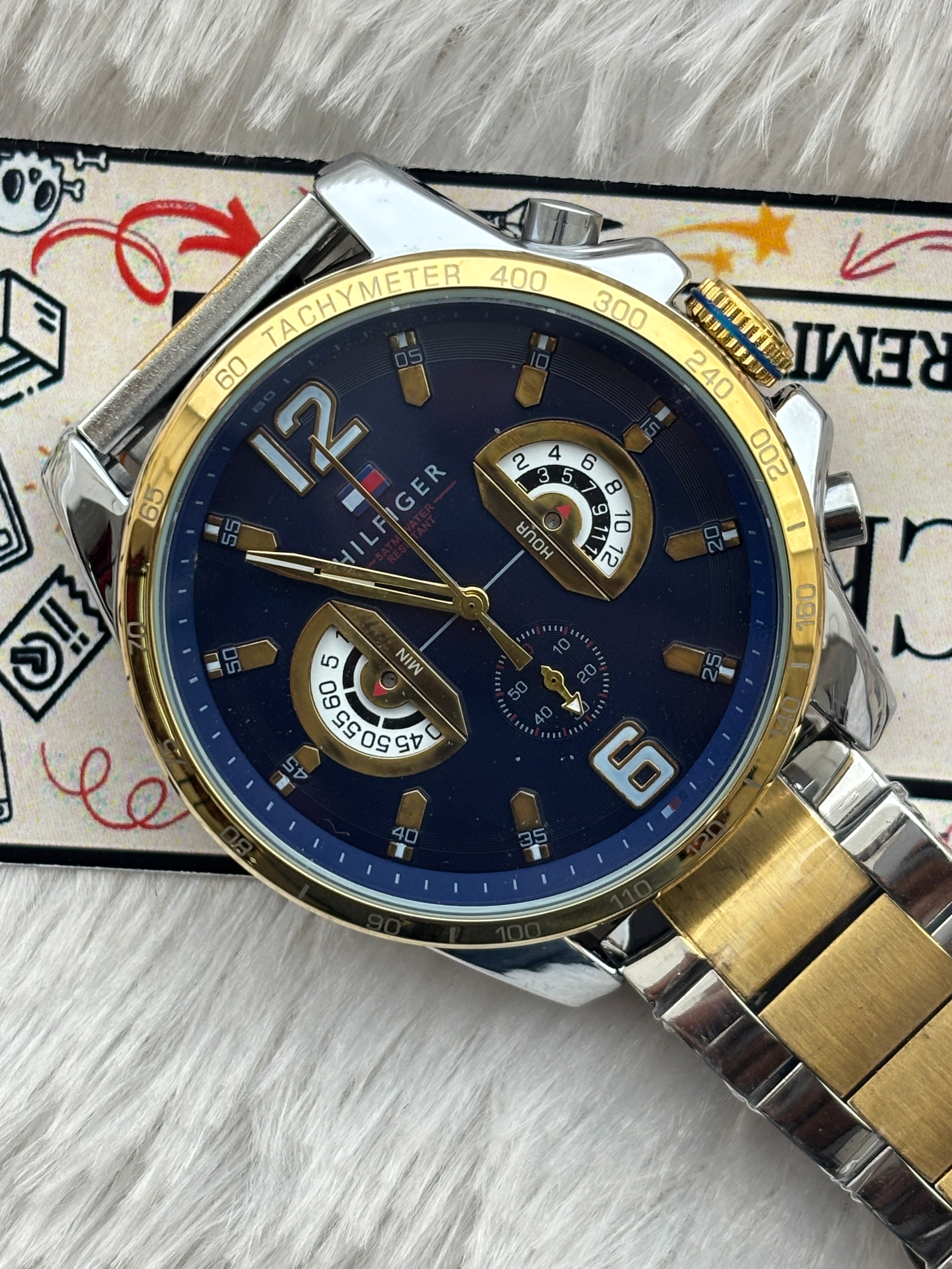 Premium Two-Tone Multifunction Style Luxury Watch Blue Dial – Men