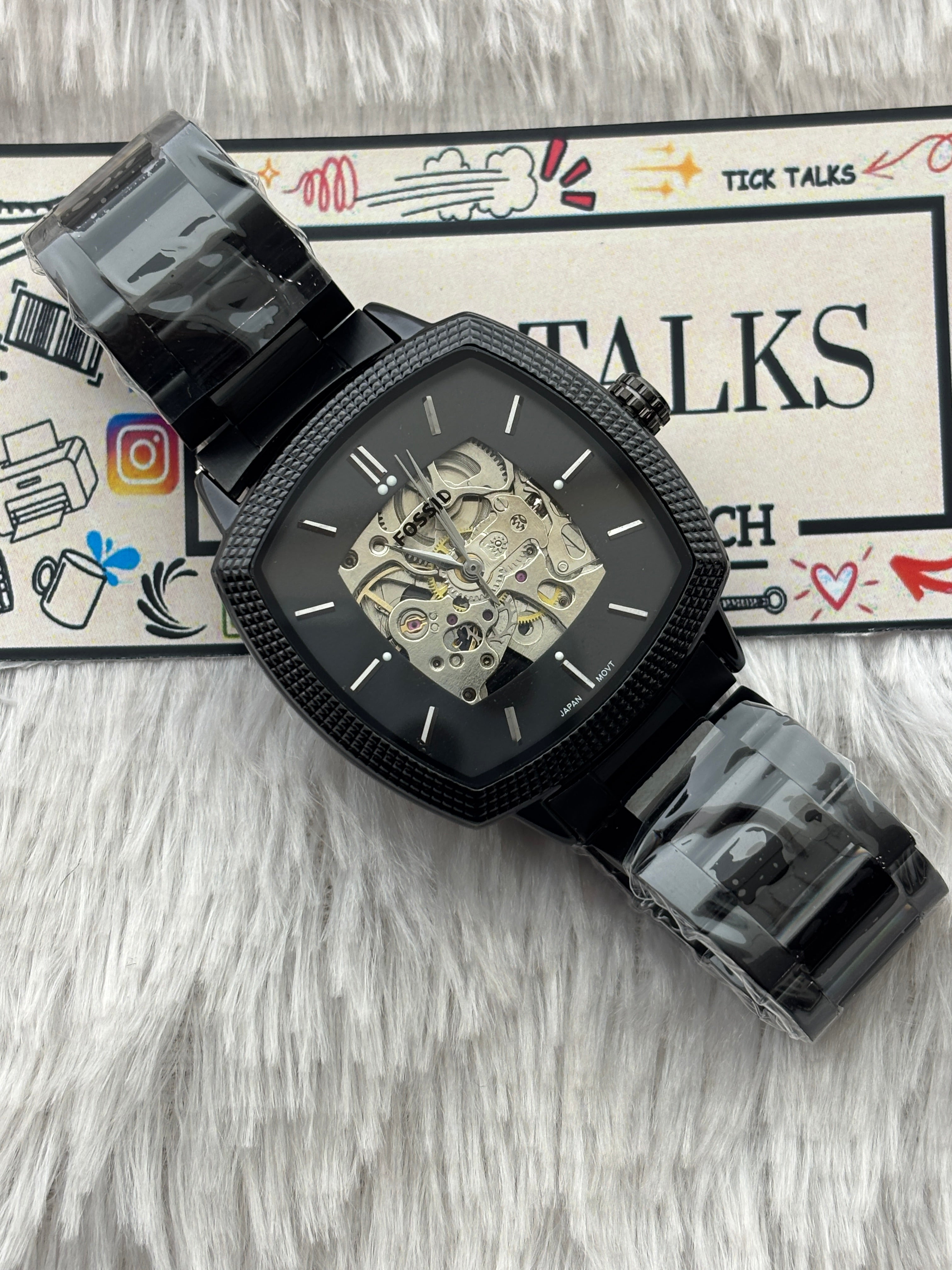Premium Black Automatic Skeleton Luxury Watch – Men