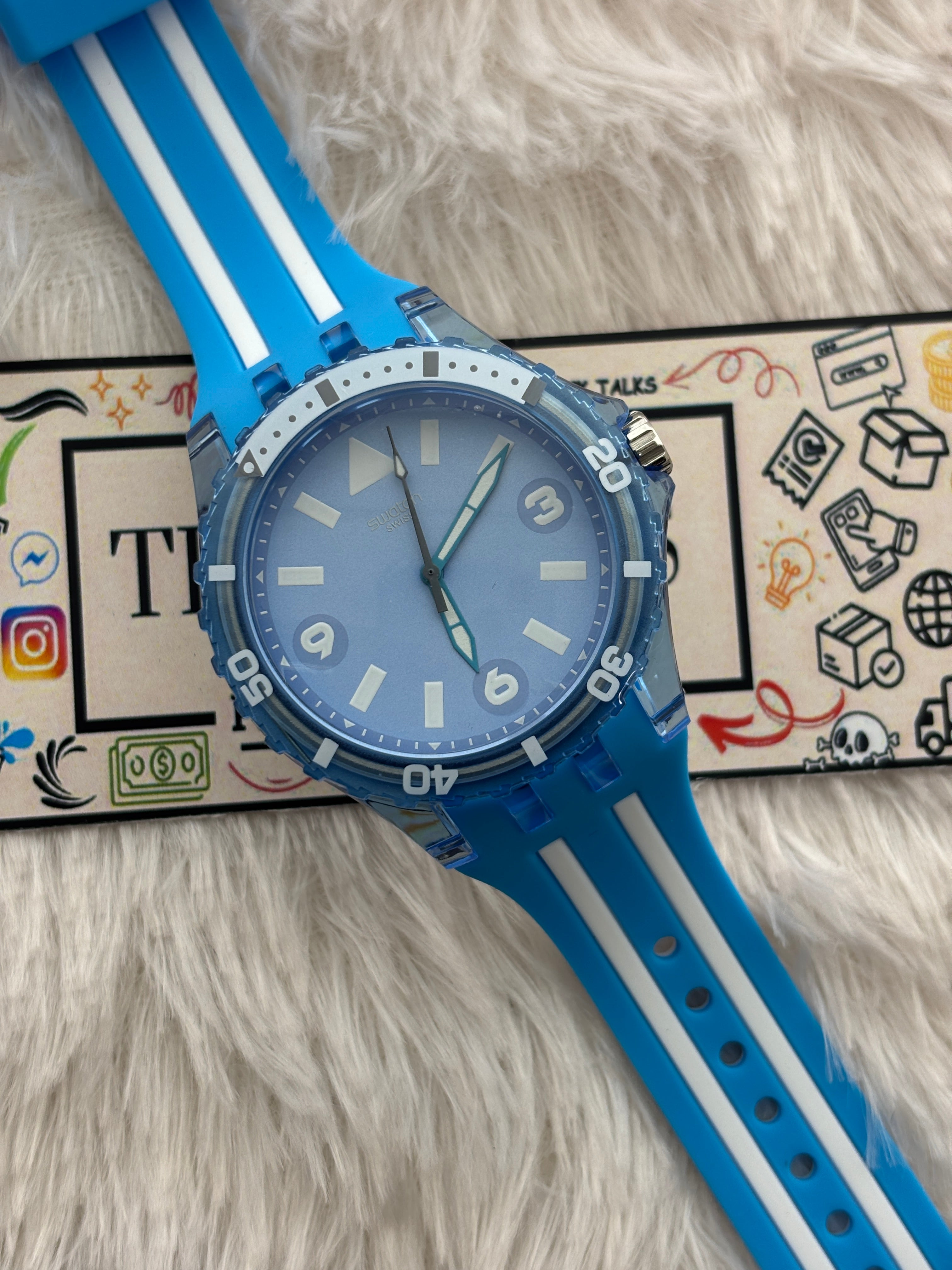 Blue Transparent Sport Men’s Watch with Silicone Strap