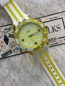 Yellow Transparent Sport Men’s Watch with White Silicone Strap