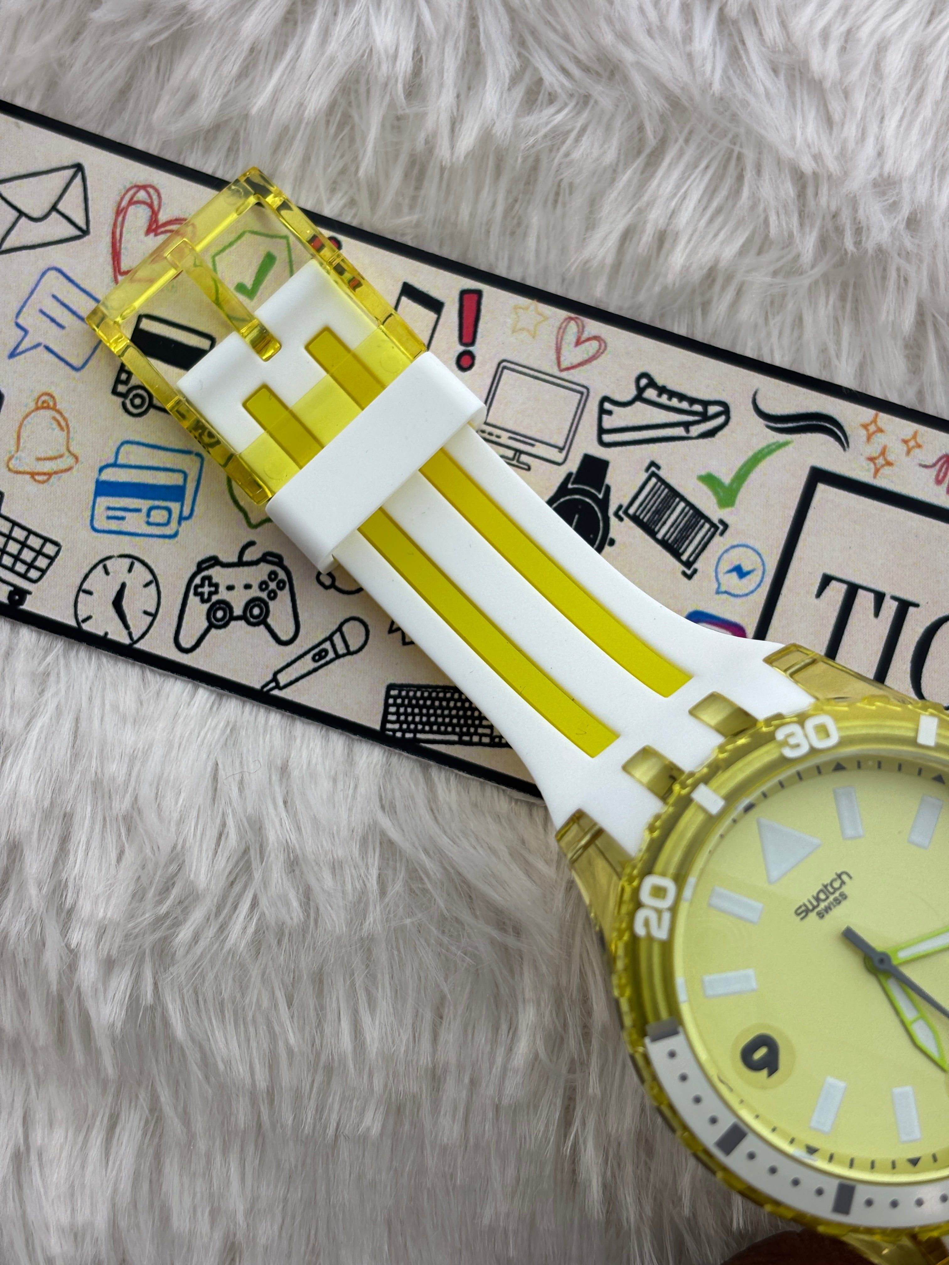 Yellow Transparent Sport Men’s Watch with White Silicone Strap