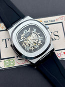 Premium Silver Skeleton Automatic Rubber Strap Luxury Watch – Men