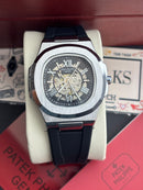 Premium Silver Skeleton Automatic Rubber Strap Luxury Watch – Men