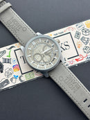 Premium Grey Skeleton Chronograph Leather Strap Luxury Watch – Men