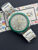 Premium Two-Tone Green Bezel Luxury Watch Silver Dial Steel Bracelet – Men