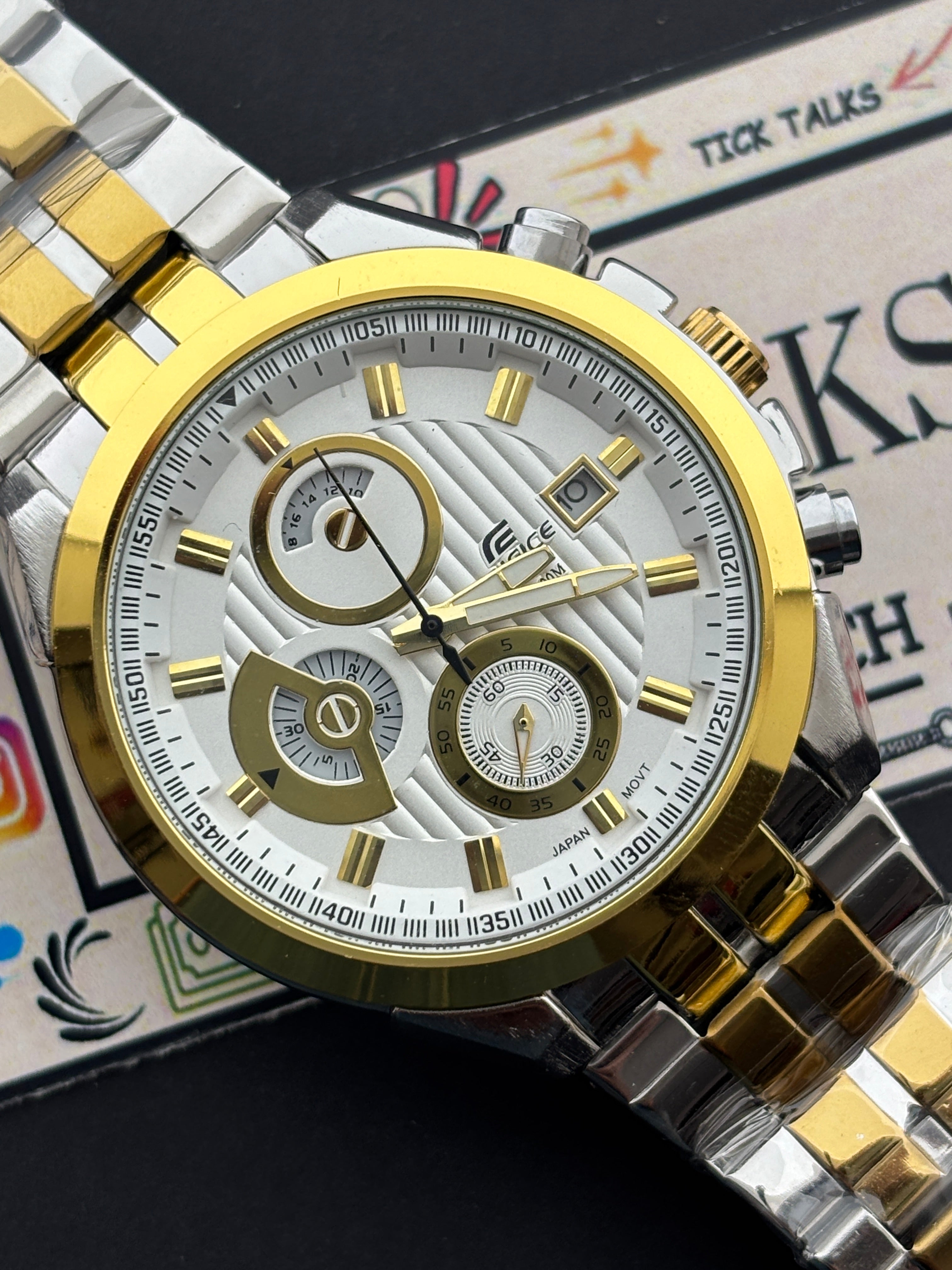 Premium Two-Tone Multi-Function Luxury Watch White Dial Steel Bracelet – Men