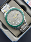 Premium Two-Tone Green Bezel Luxury Watch Silver Dial Steel Bracelet – Men