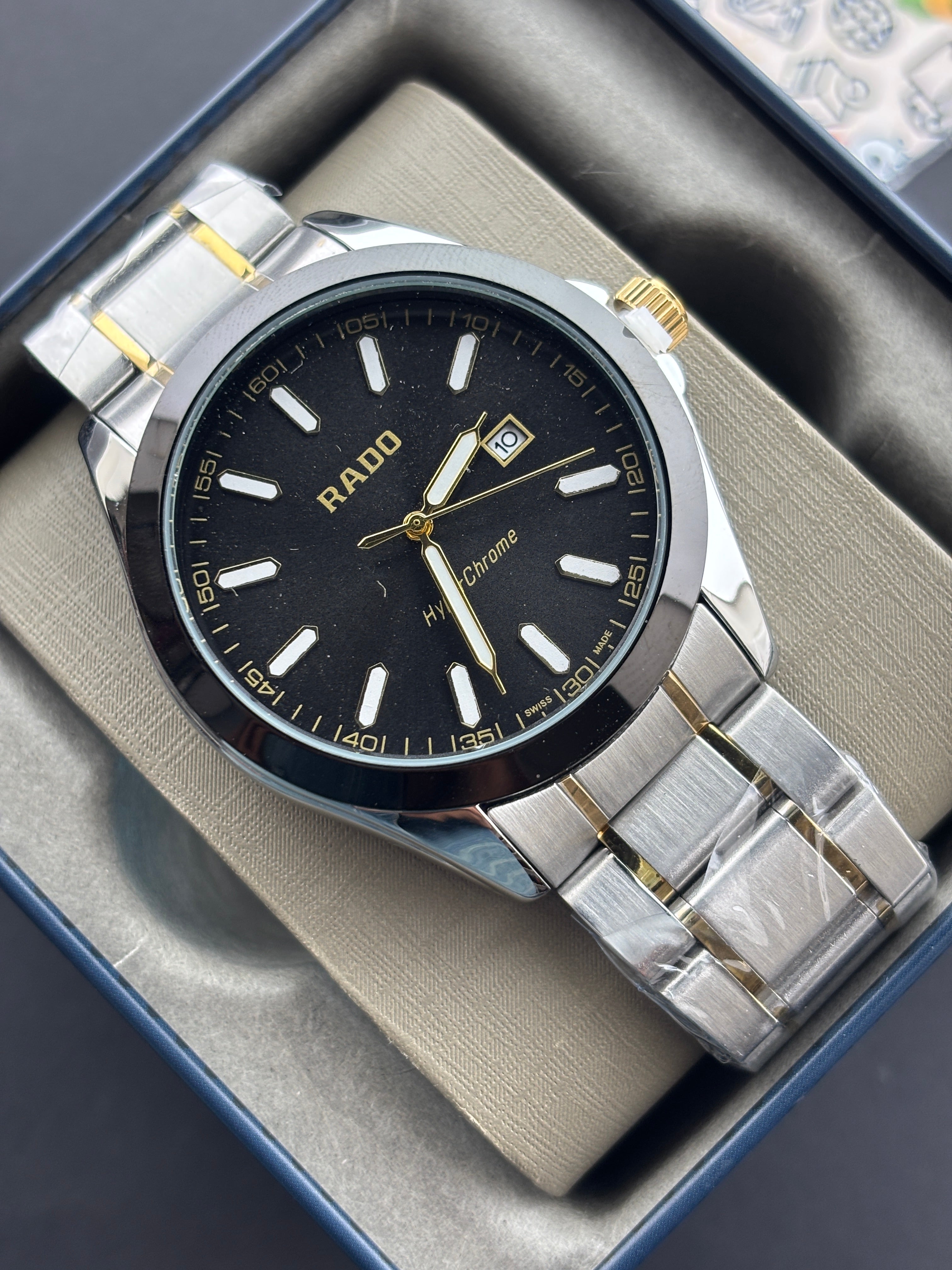 Premium Two-Tone Black Dial Luxury Watch Steel Bracelet – Men