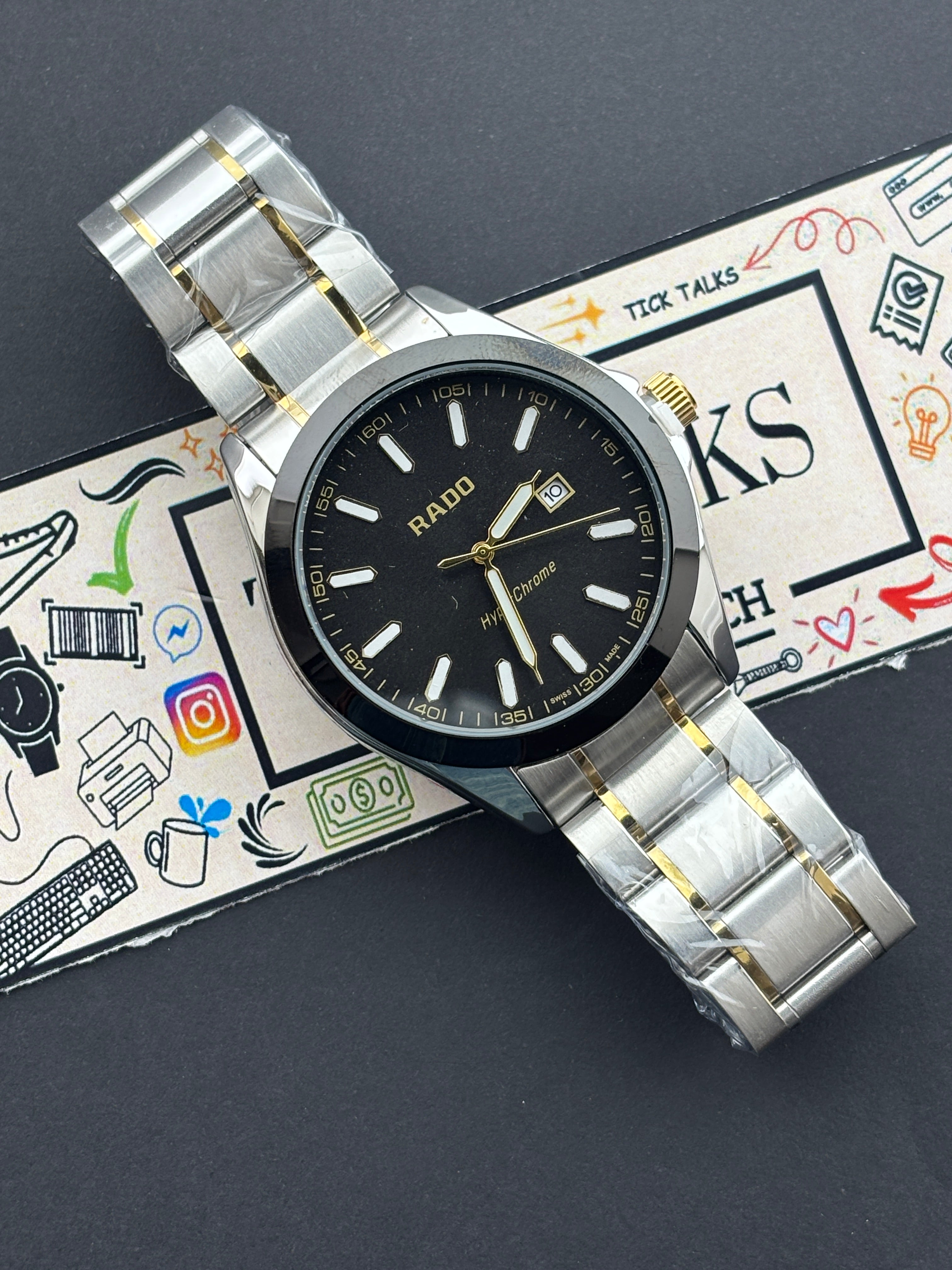 Premium Two-Tone Black Dial Luxury Watch Steel Bracelet – Men