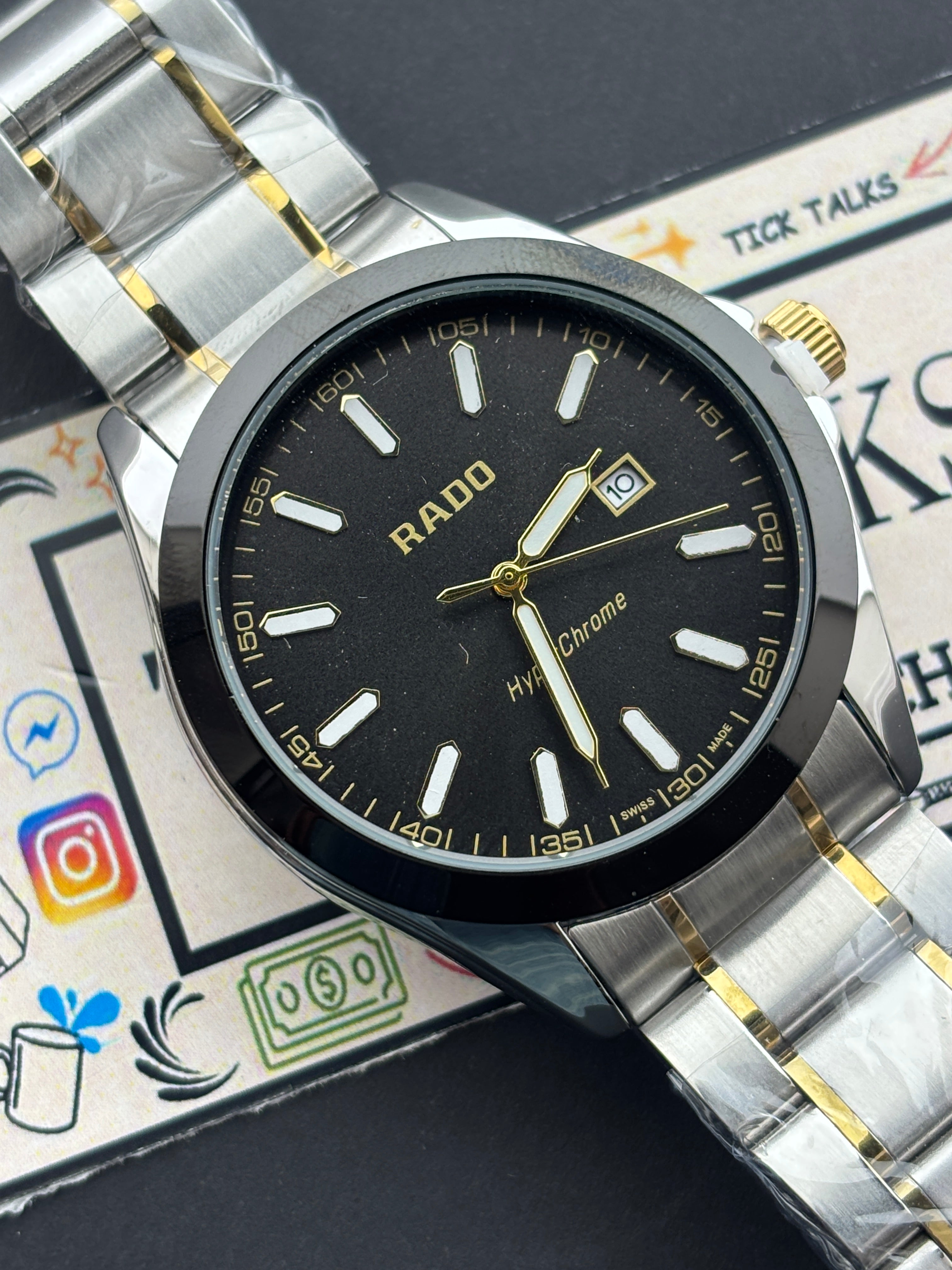 Premium Two-Tone Black Dial Luxury Watch Steel Bracelet – Men