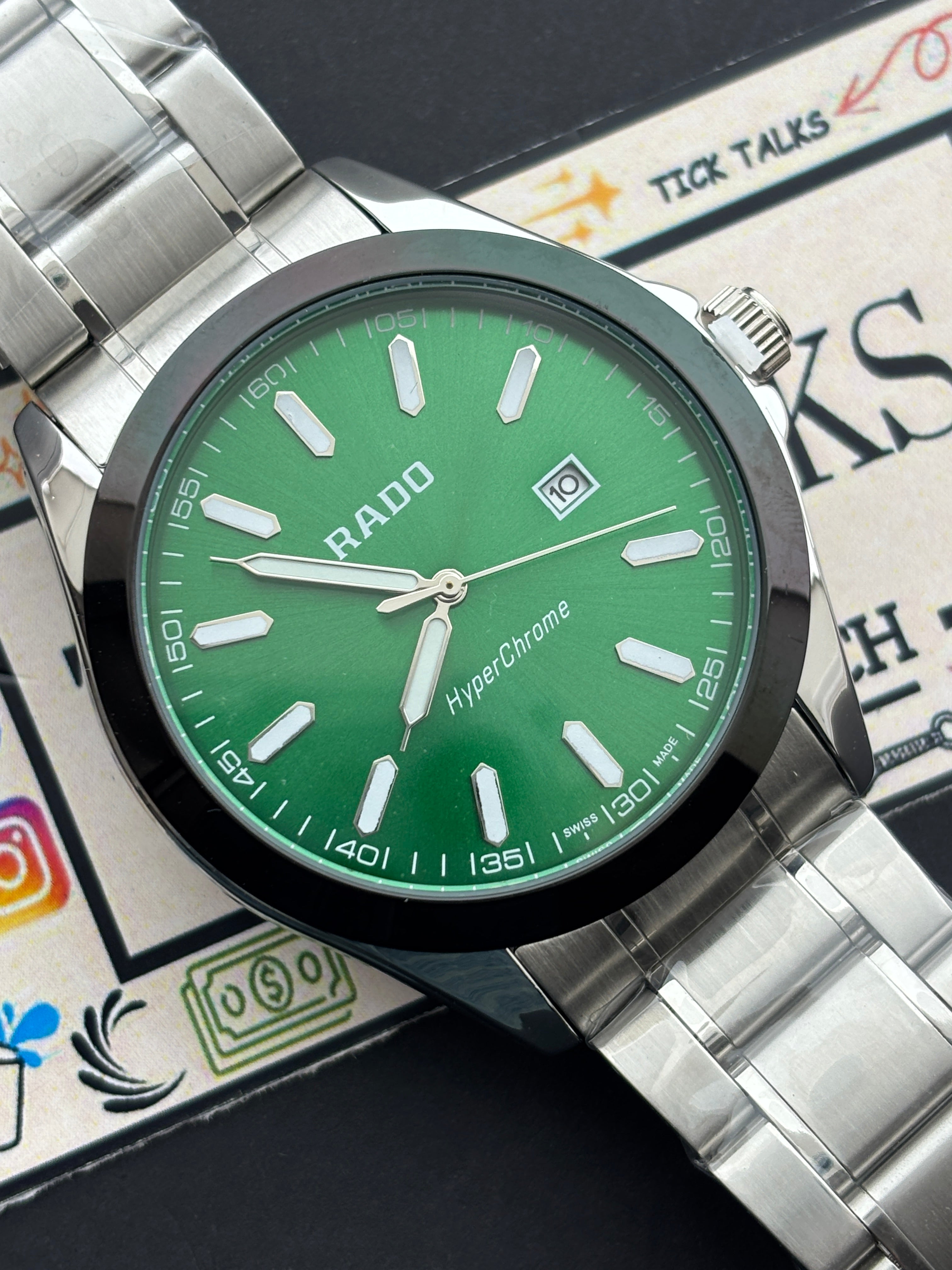 Premium Silver Green Dial Luxury Watch Steel Bracelet – Men