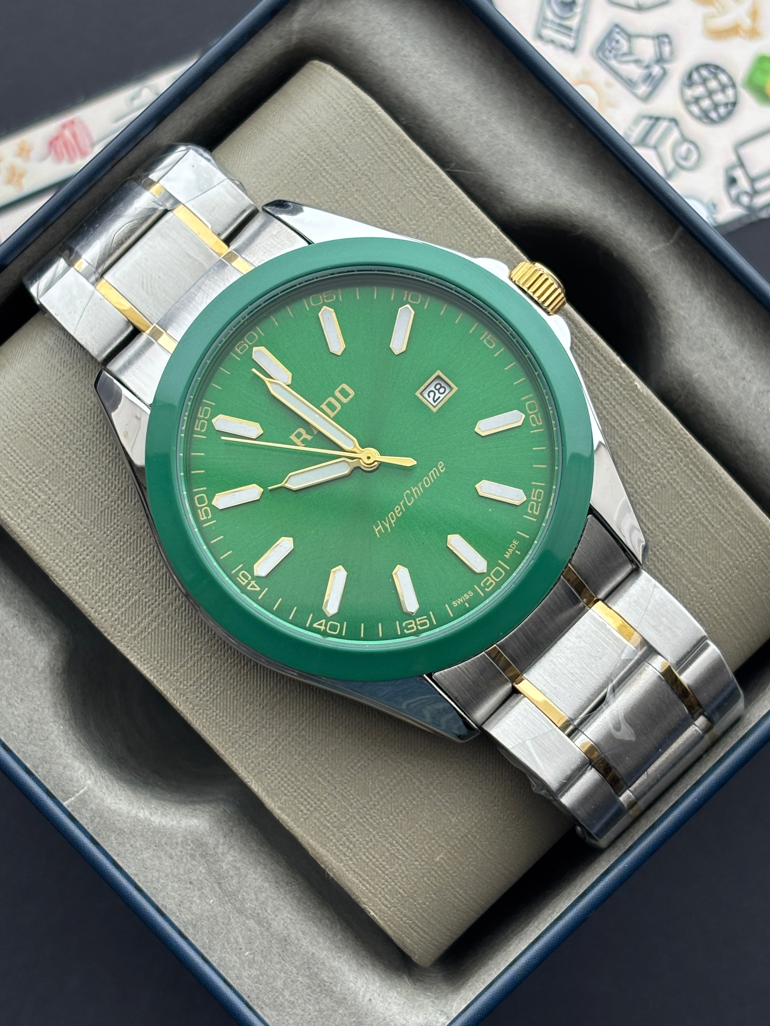 Premium Two-Tone Green Dial Luxury Watch Steel Bracelet – Men