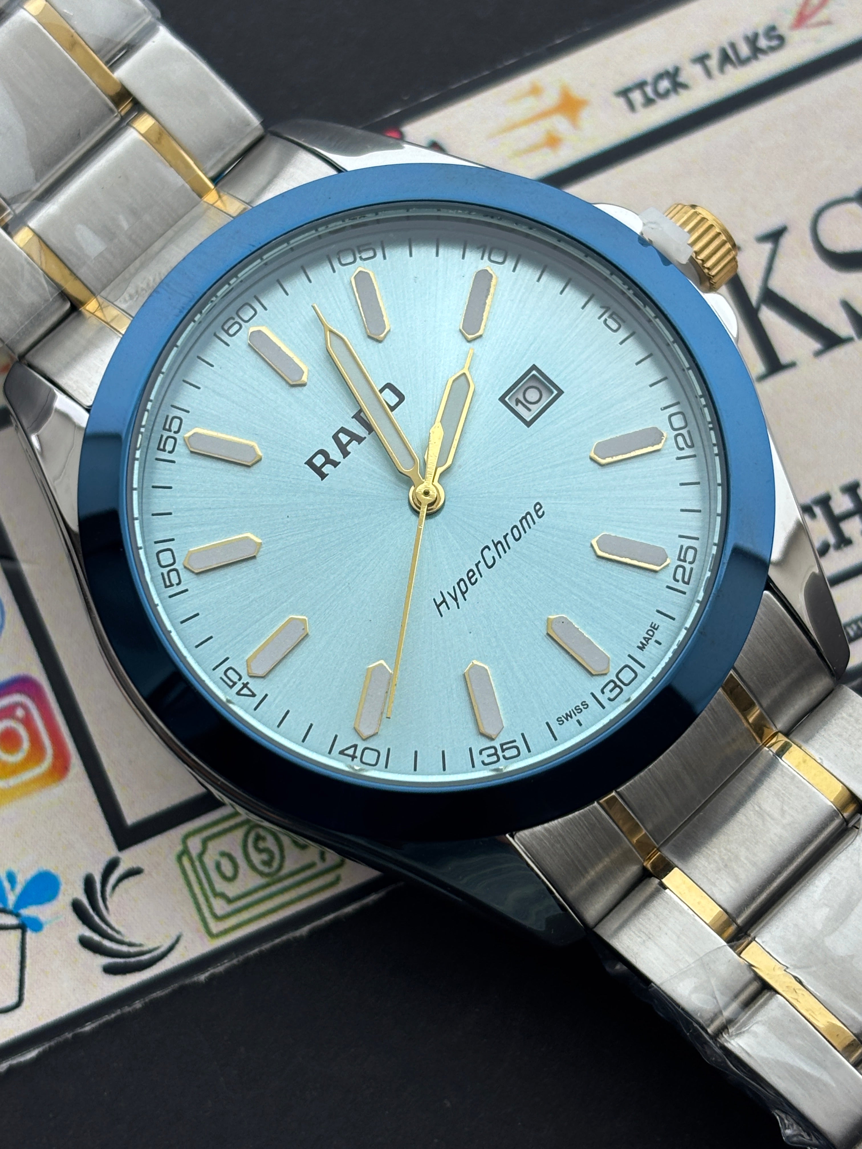 Premium Two-Tone Ice Blue Dial Luxury Watch Steel Bracelet – Men