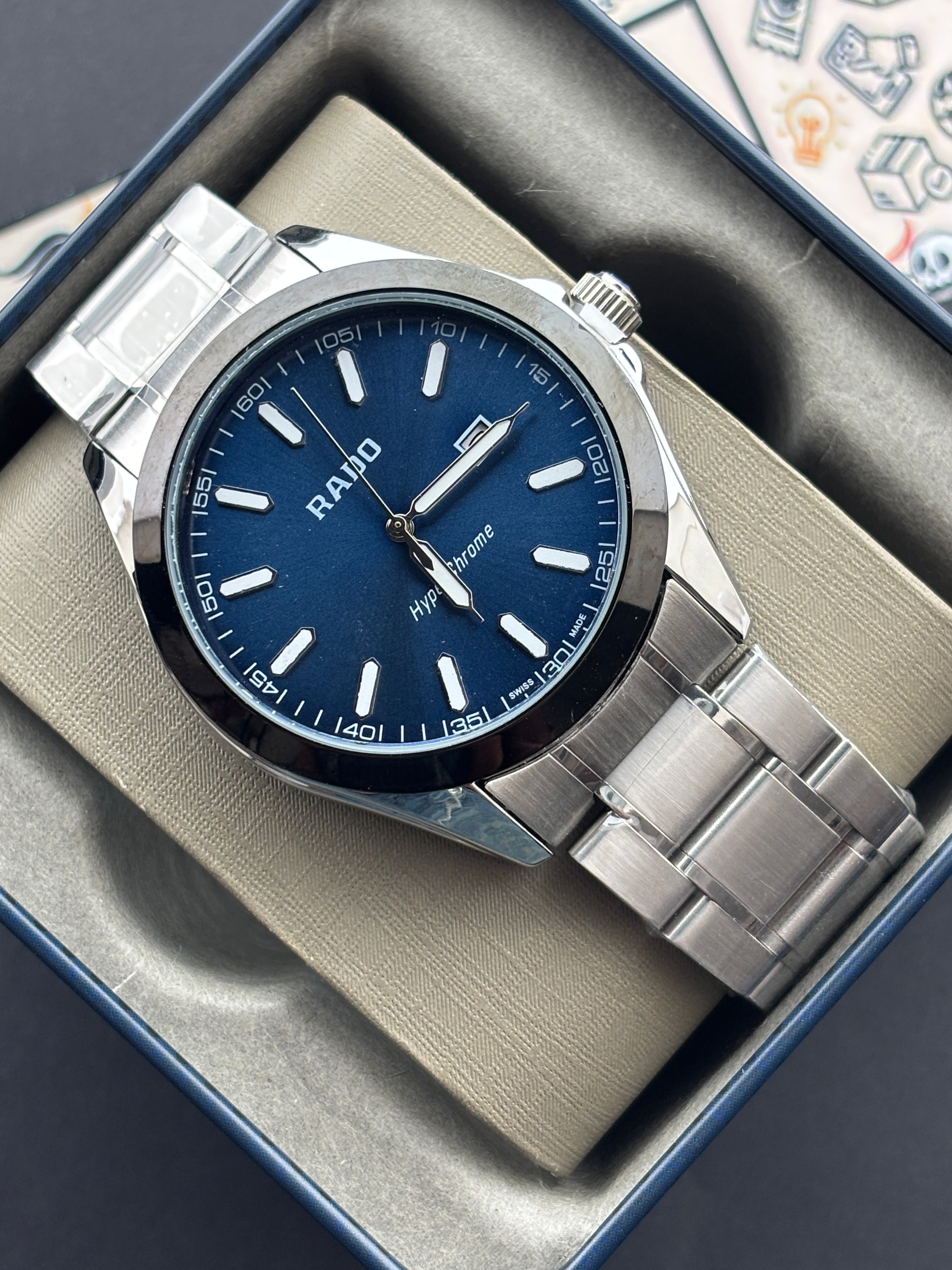 Premium Silver Blue Dial Luxury Watch Steel Bracelet – Men
