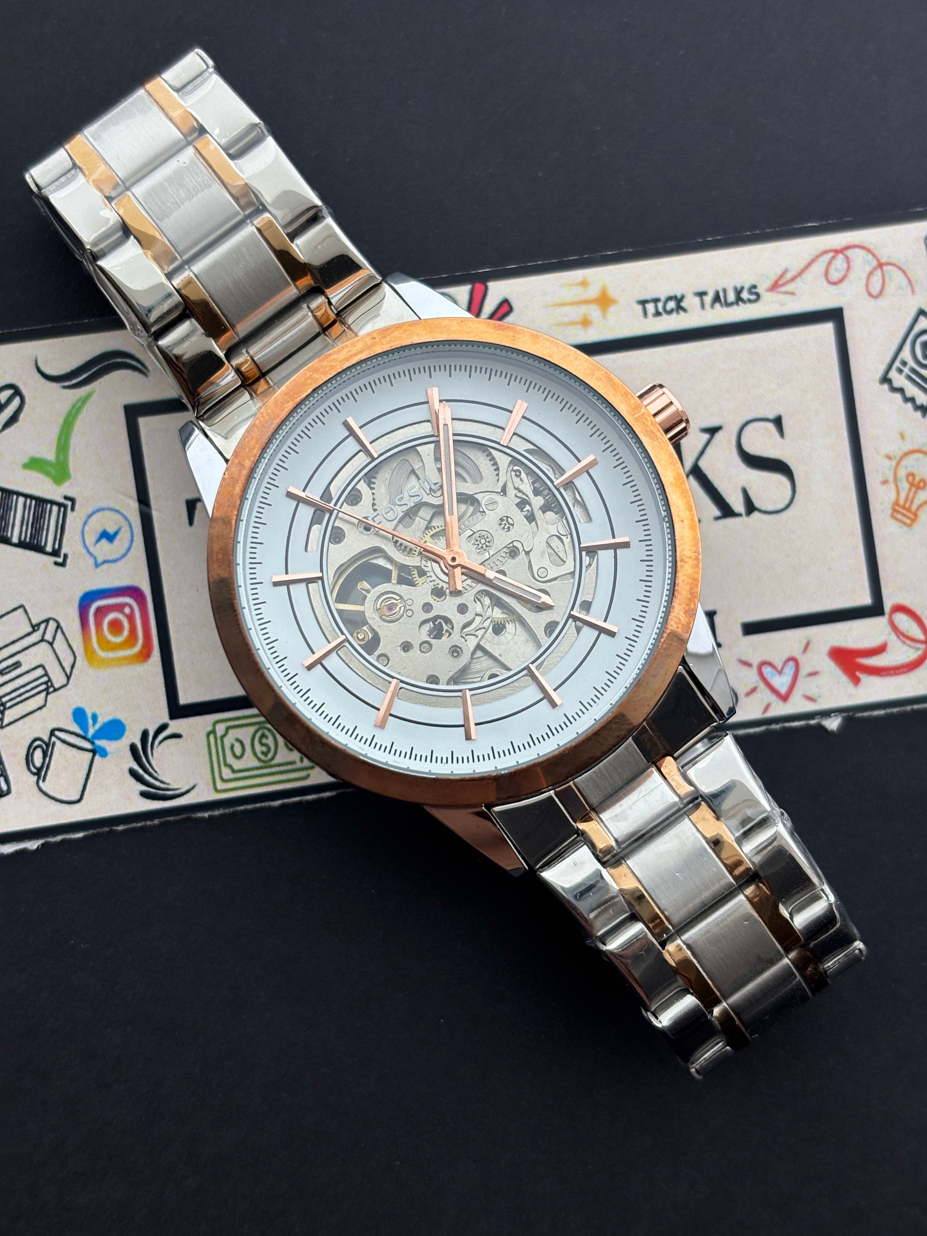 Premium Two-Tone Skeleton Automatic Watch – Men