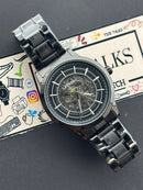 Premium Black Skeleton Automatic Watch – Men