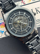 Premium Black Skeleton Automatic Watch – Men