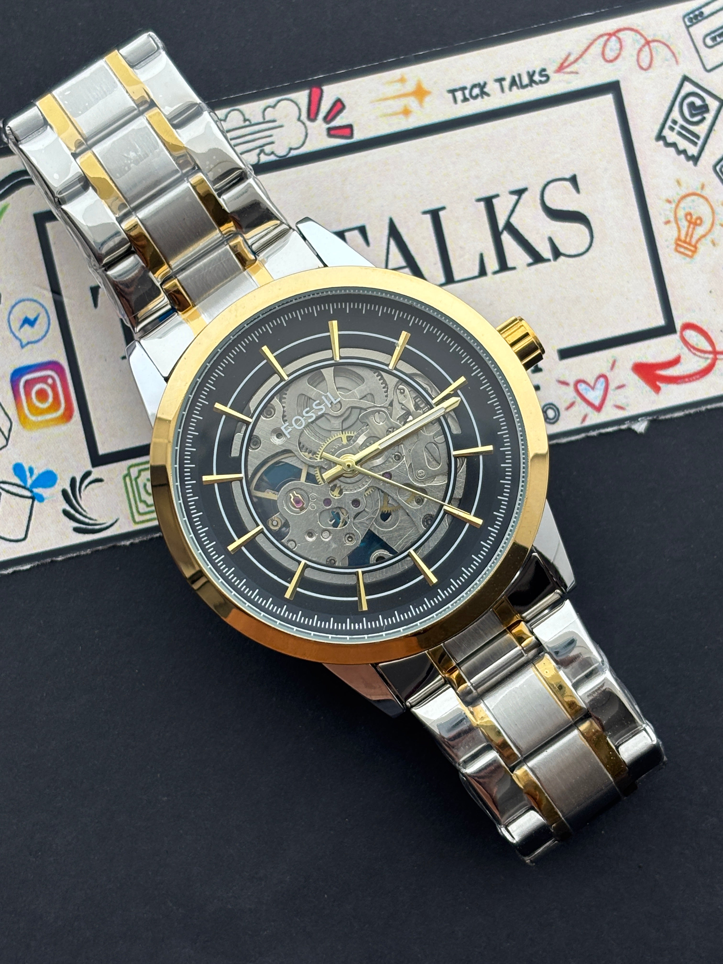 Premium Gold Skeleton Automatic Watch – Men