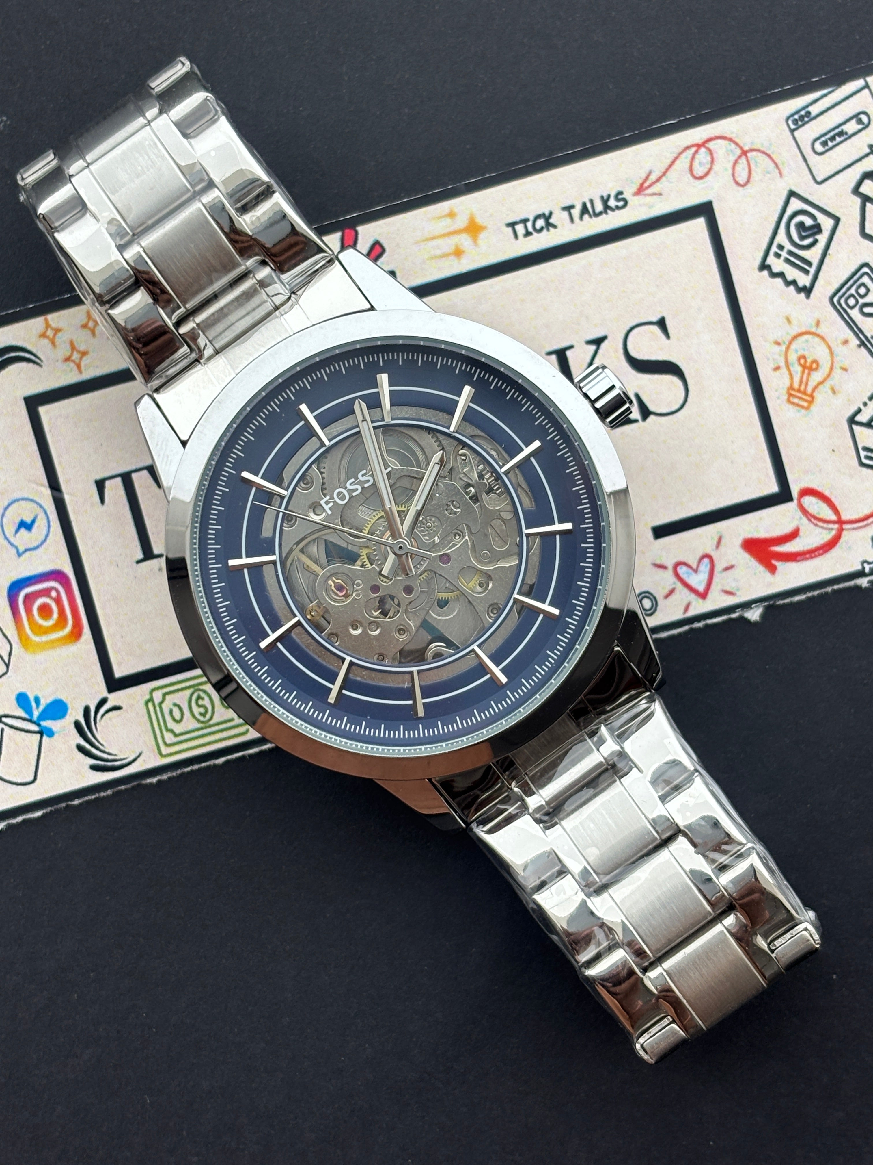 Premium Silver Skeleton Automatic Watch – Men