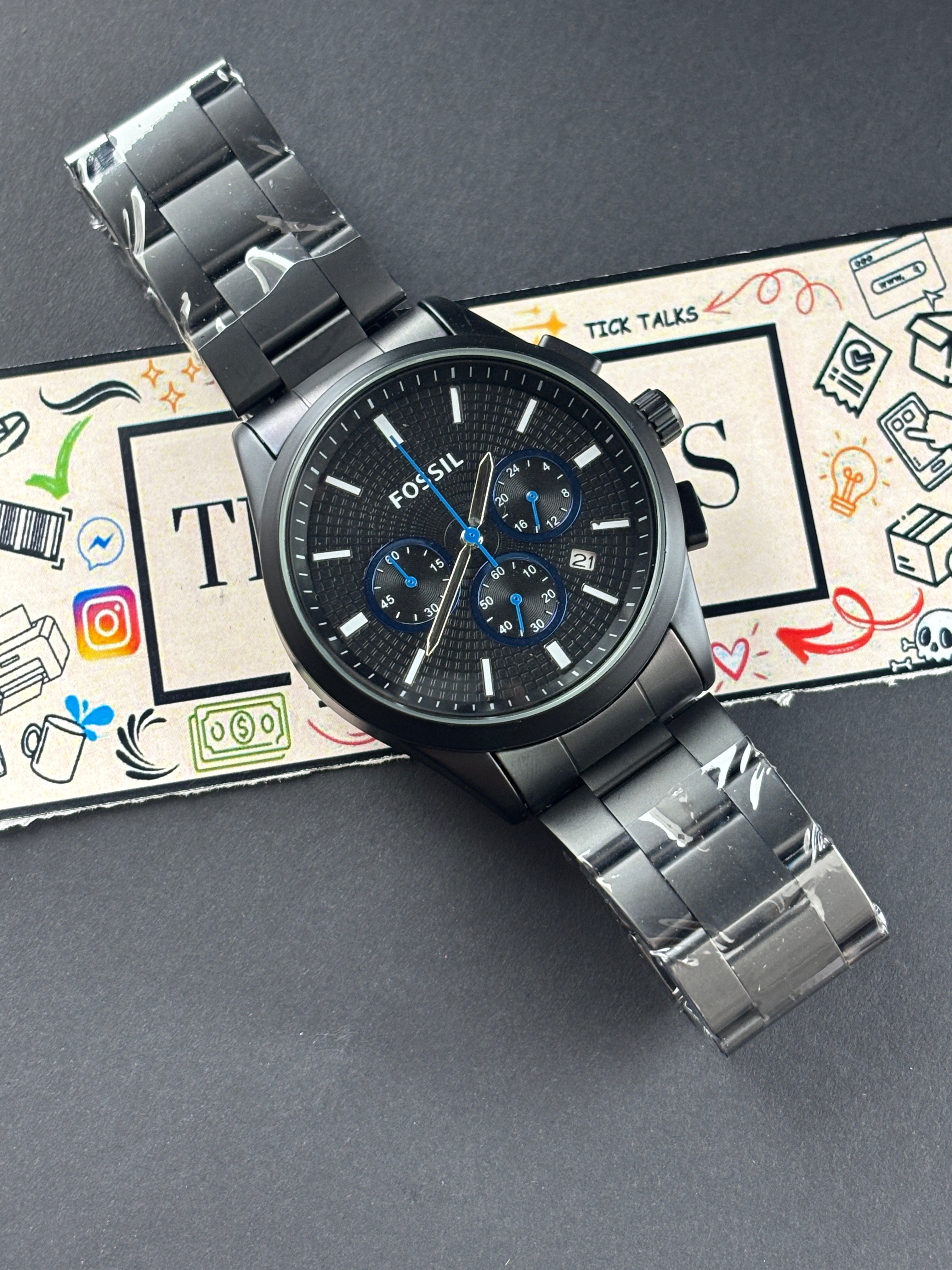 Premium Black Chronograph Style Luxury Watch Black Steel Bracelet – Men