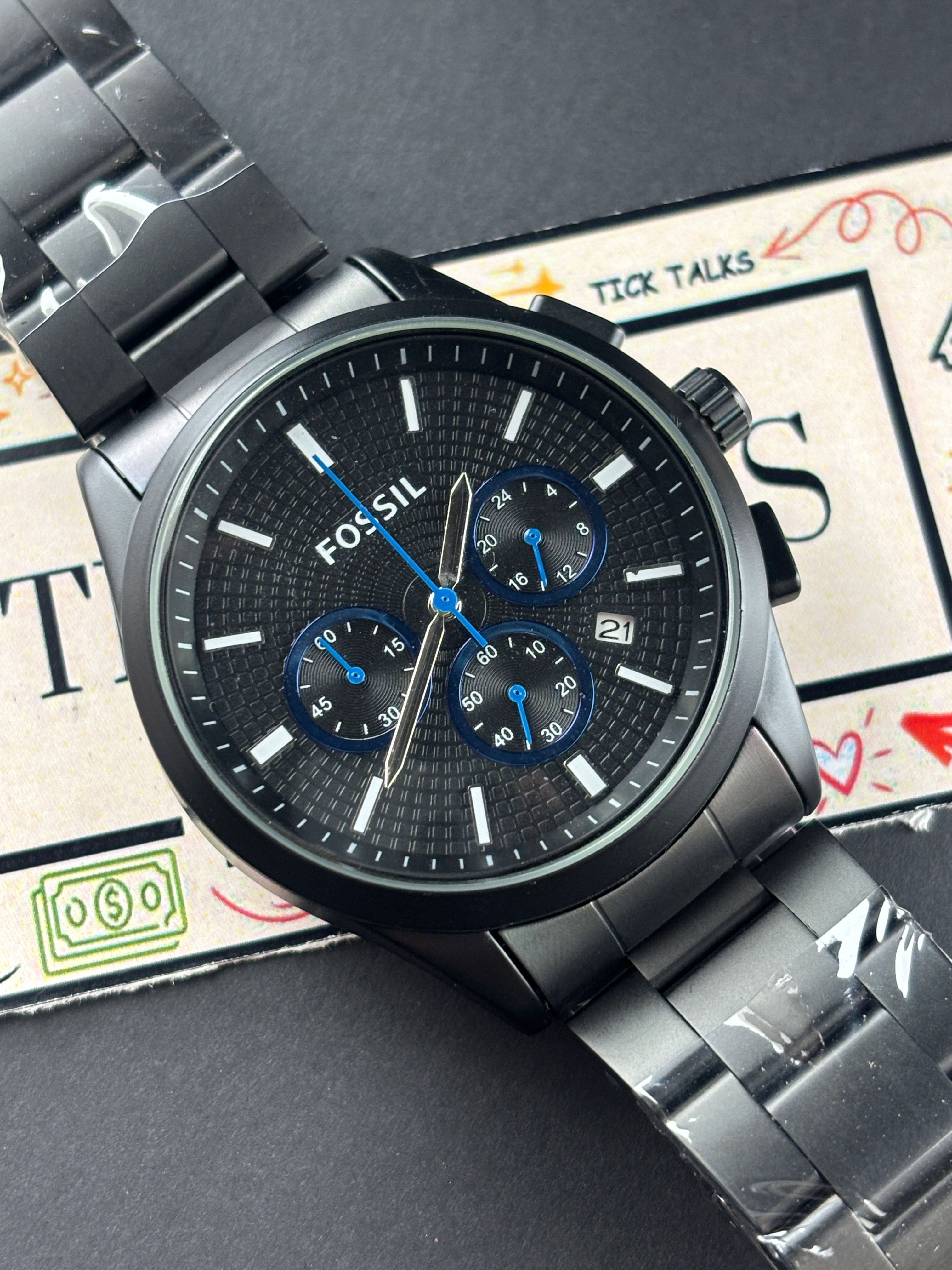 Premium Black Chronograph Style Luxury Watch Black Steel Bracelet – Men