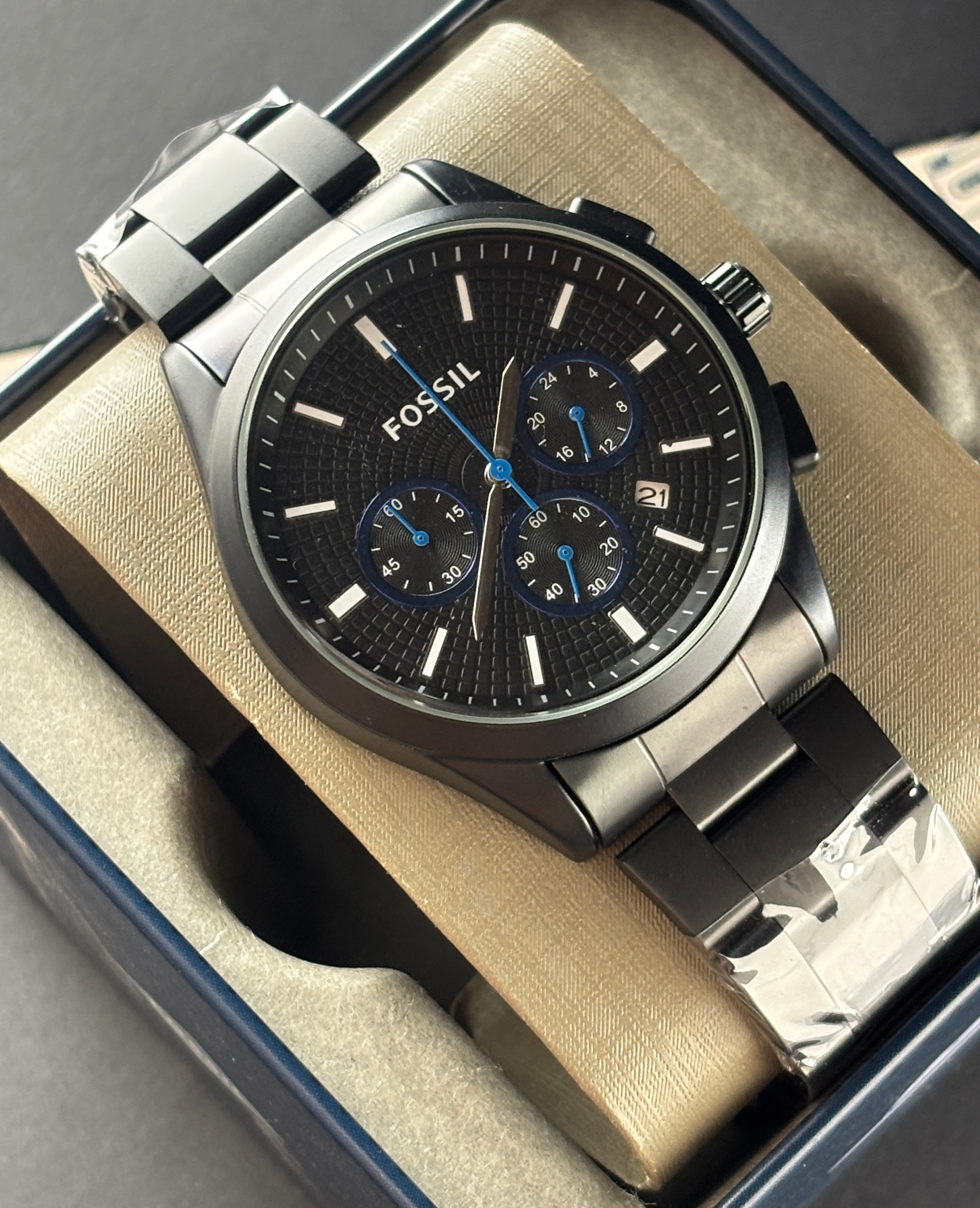 Premium Black Chronograph Style Luxury Watch Black Steel Bracelet – Men