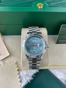 Ice Blue Fluted Steel Day-Date Quartz Watch