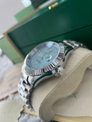 Ice Blue Fluted Steel Day-Date Quartz Watch