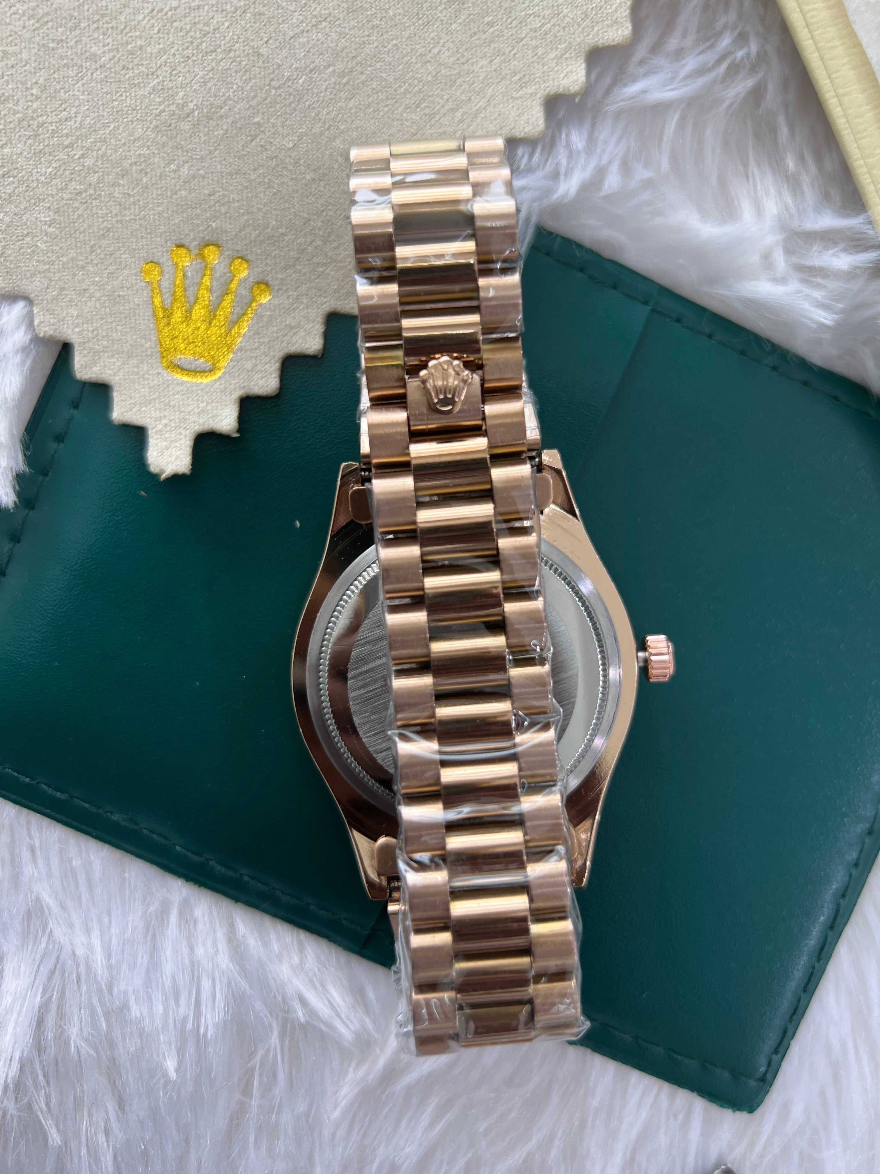 Rose Gold Green Dial Day-Date Luxury Steel Watch