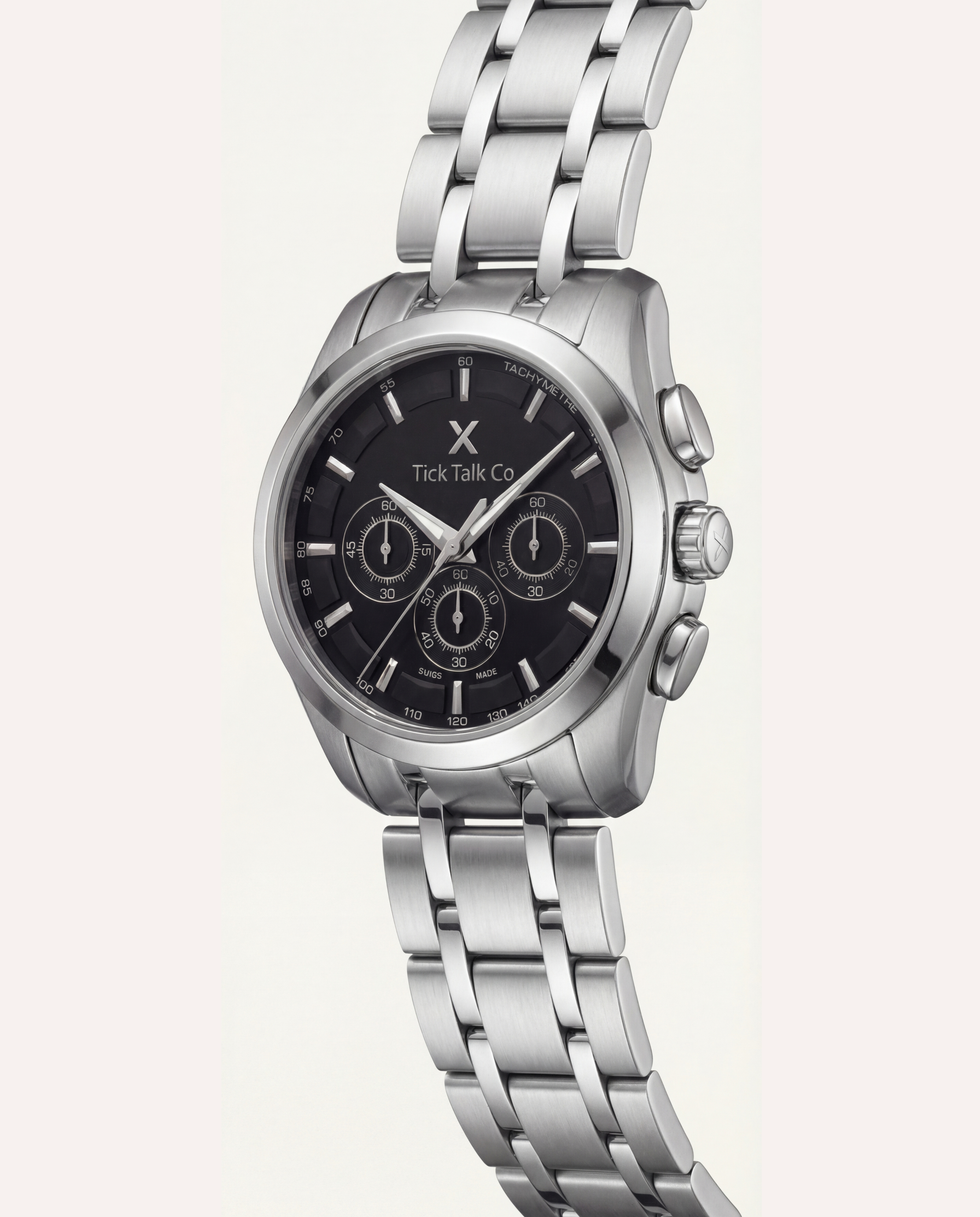 Silver Stainless Steel Chronograph with Black Dial