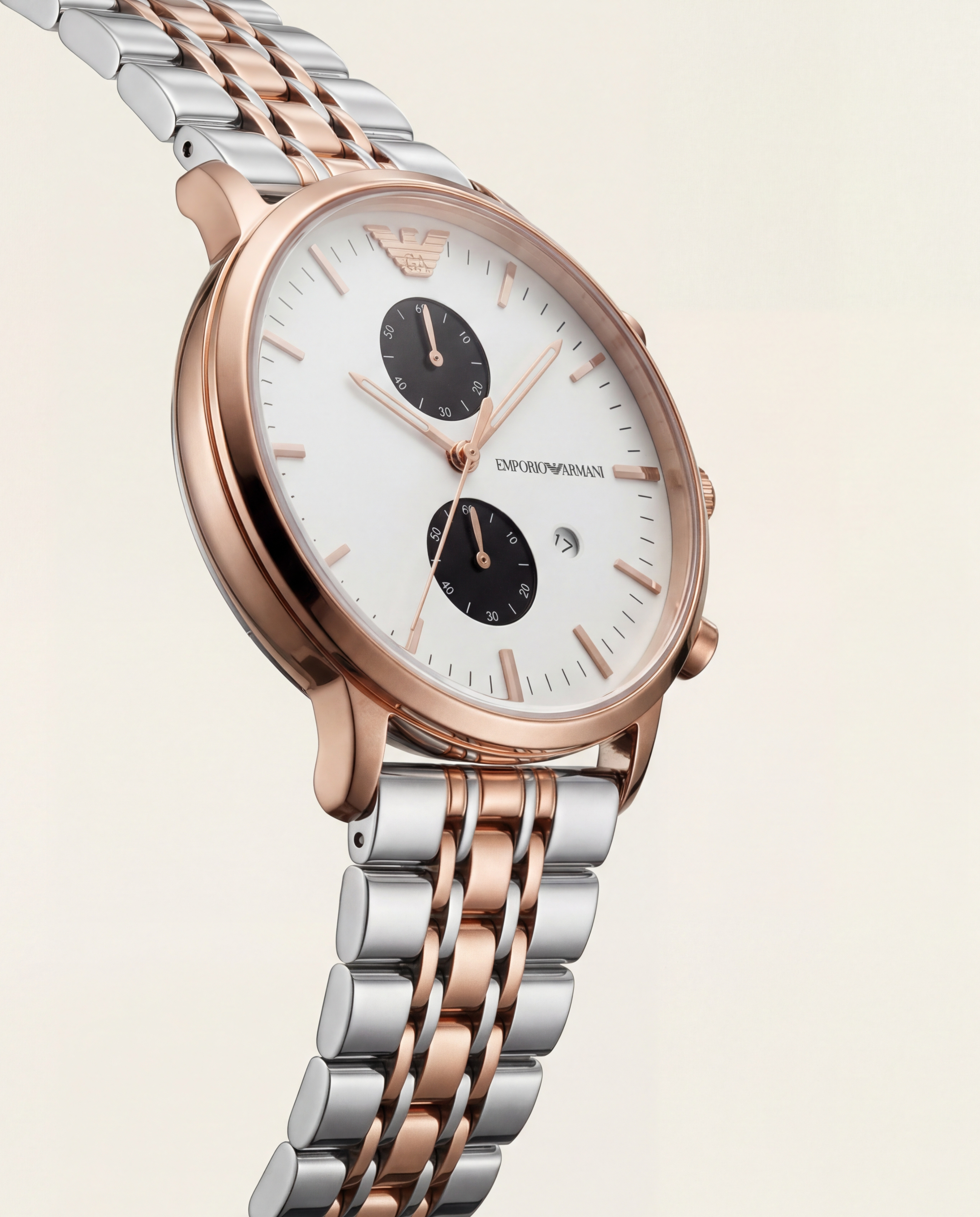 Rose Gold & Silver Dual-Tone Chronograph Men’s Watch with White Dial