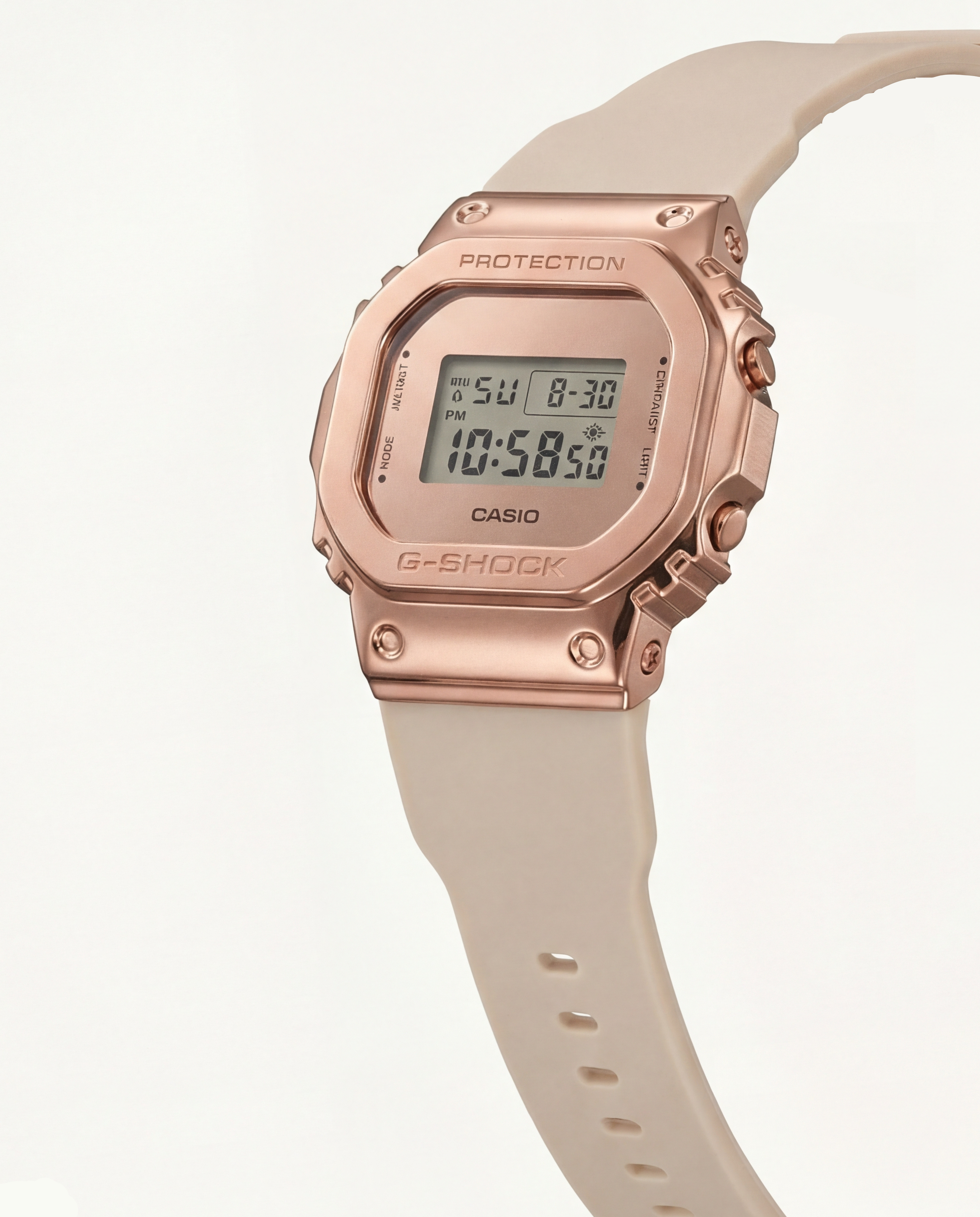 Rose Gold Digital Luxury Watch with Beige Resin Strap