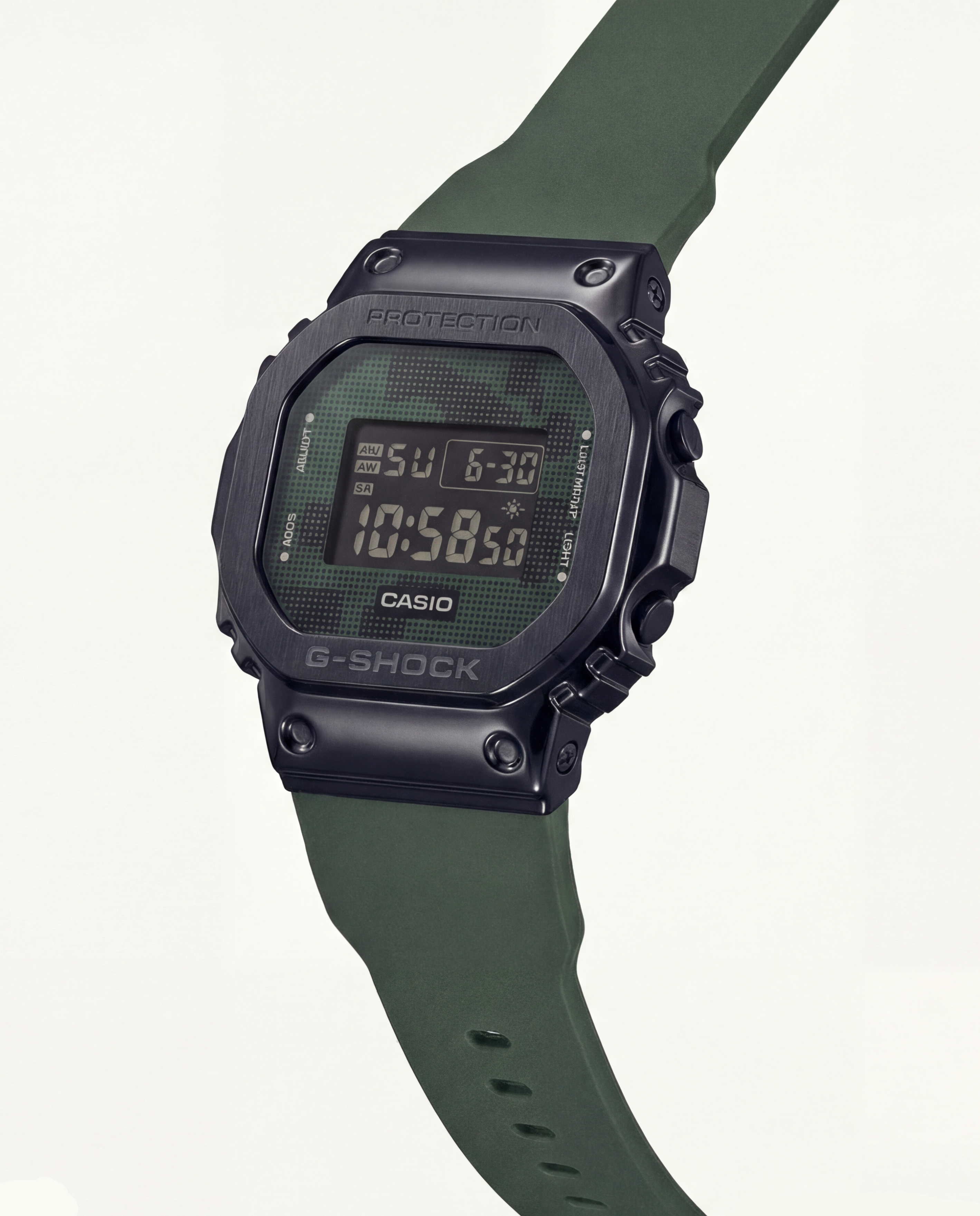 Olive Green Digital Shock-Resistant Men’s Watch with Tactical Resin Strap