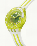 Neon Green Transparent Dive-Style Men’s Watch with White Sport Strap