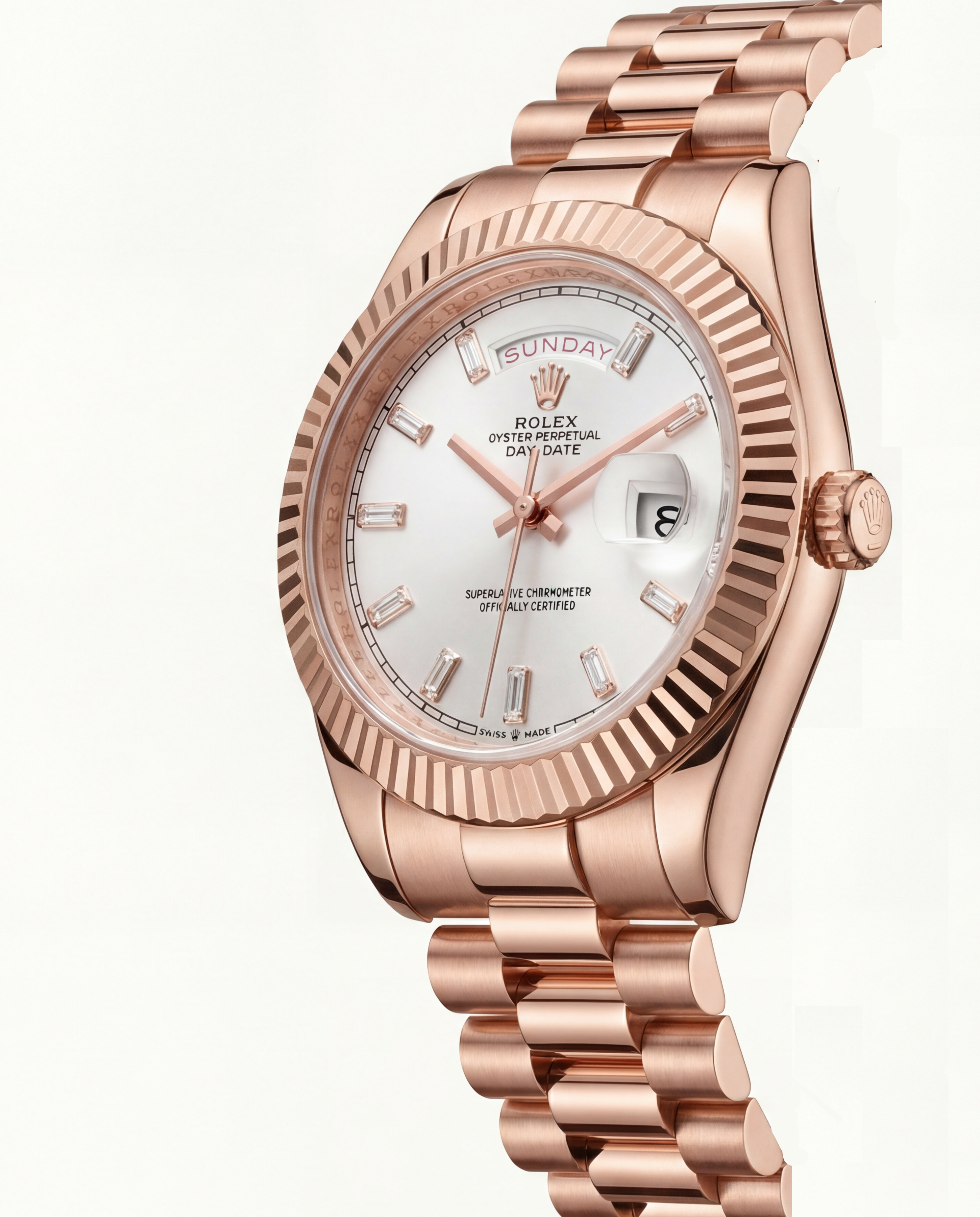 Rose Gold Day-Date President-Style Luxury Men’s Watch with Fluted Bezel