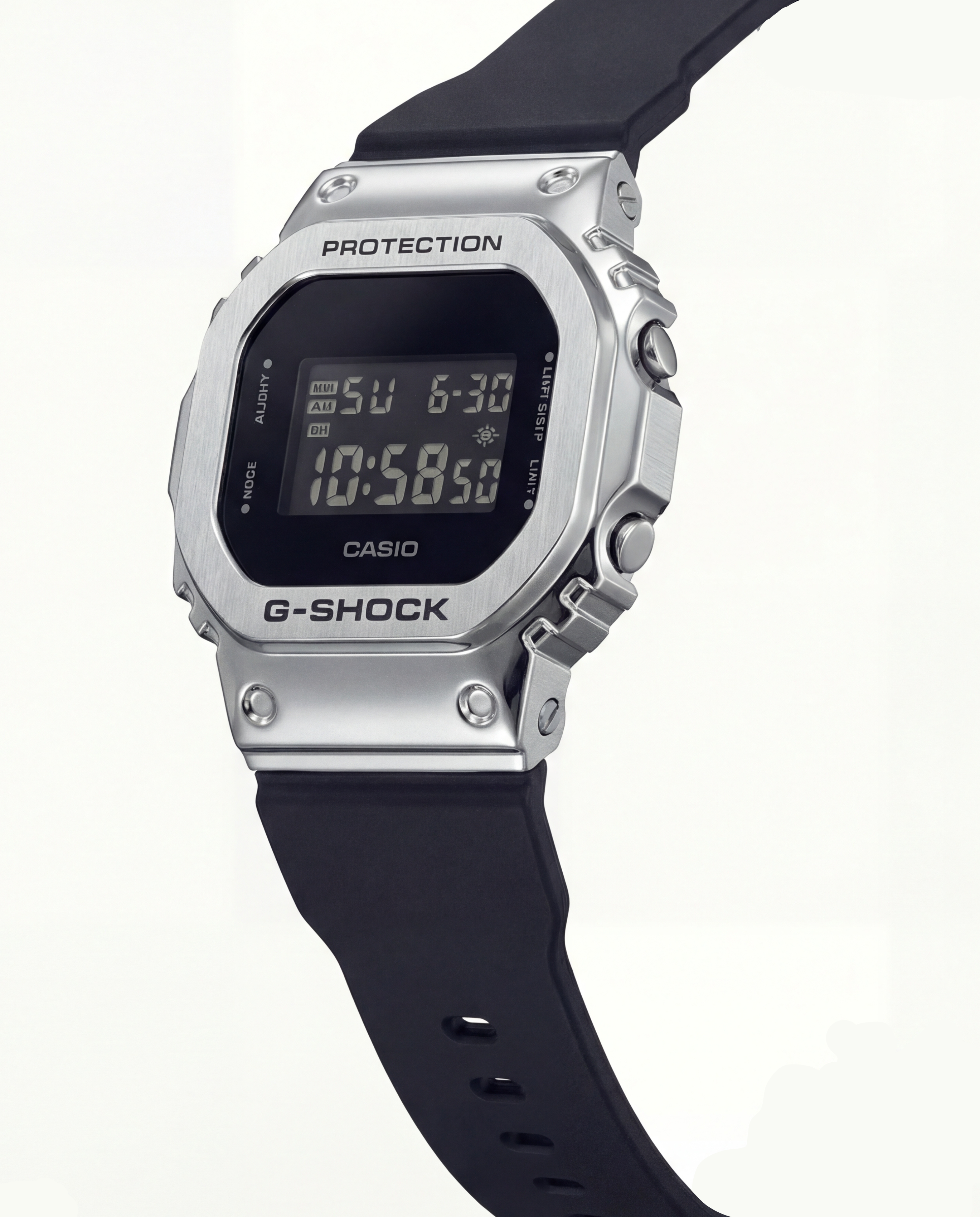 Silver Digital Luxury Watch with Black Resin Strap
