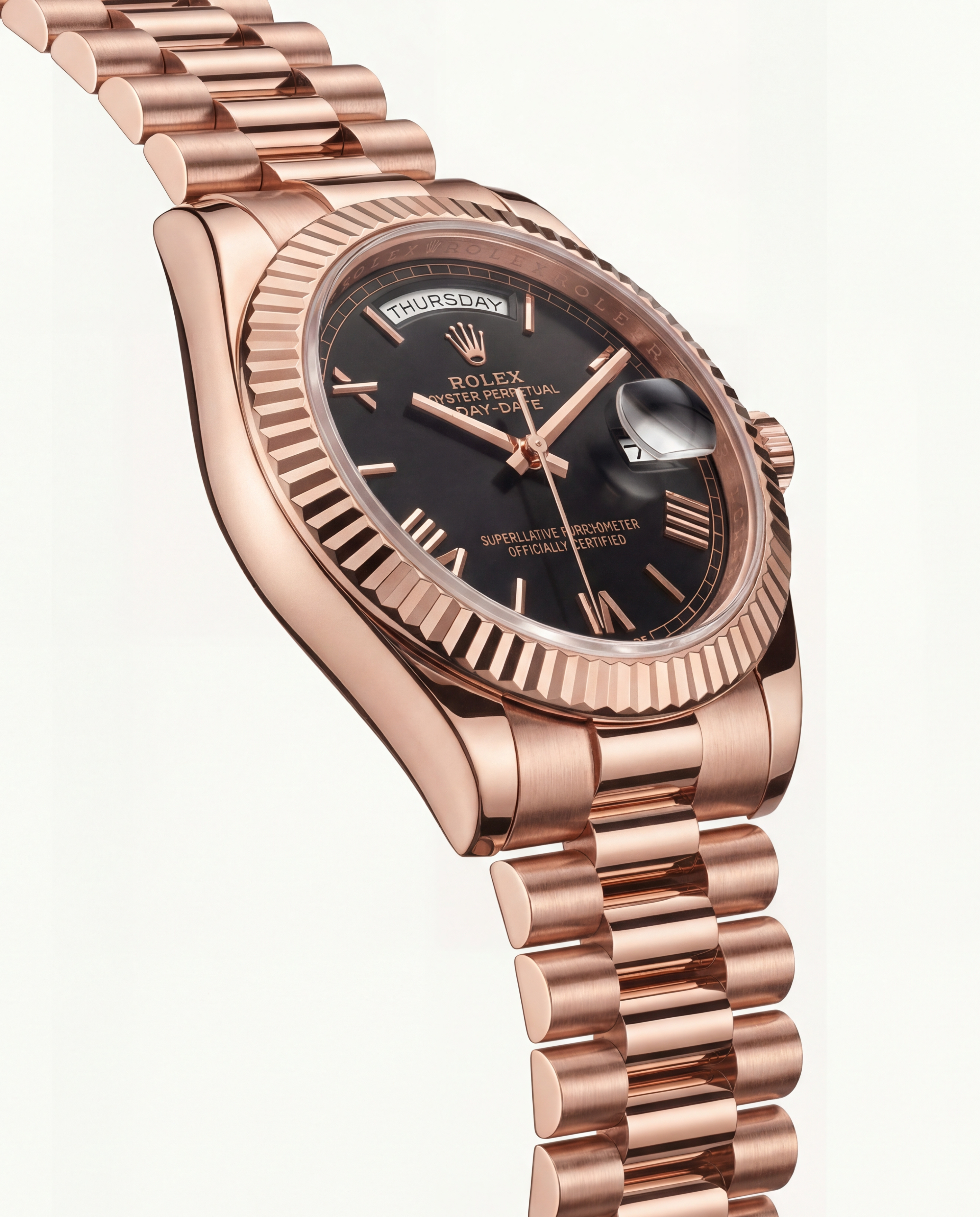 Rose Gold Day-Date President-Style Luxury Men’s Watch with Black Dial